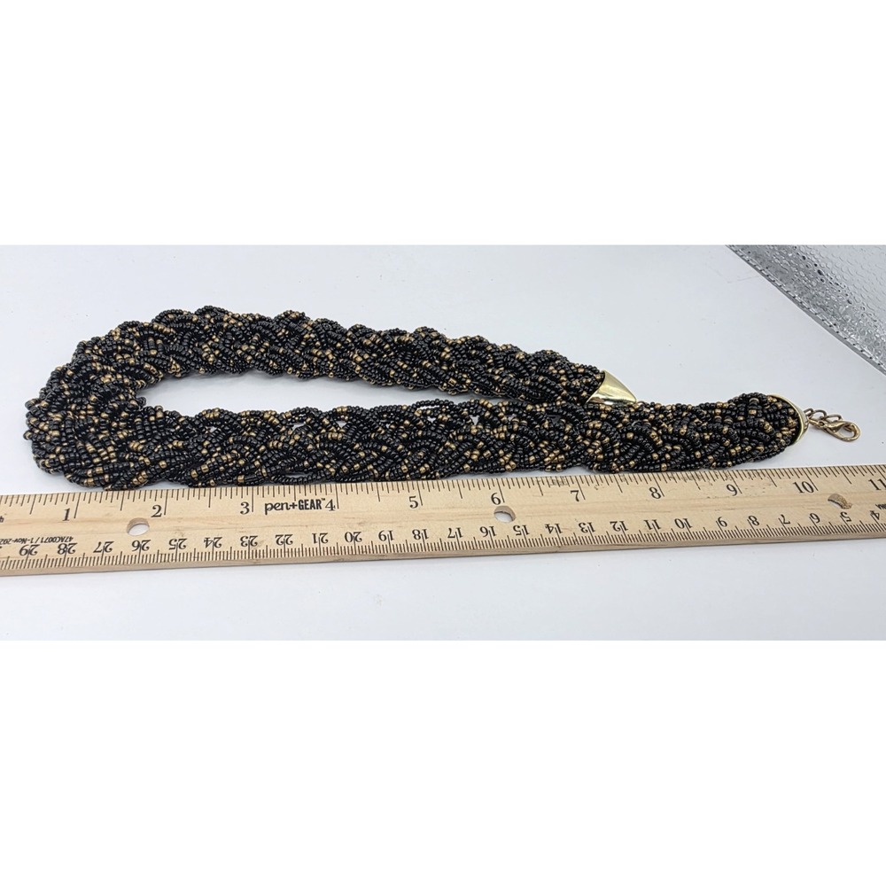 Black & Gold Necklace Seed Bead Braided Chocker Necklace 18-20.75" Adjustable - Picture 8 of 8